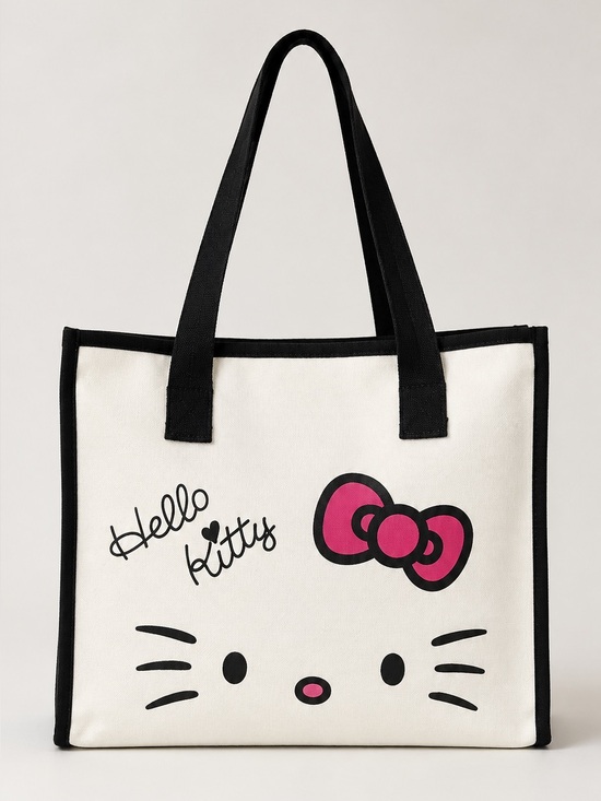 Handbags - NIP Sanrio Hello Kitty Large Canvas Tote Bag Black Trim Pink Bow